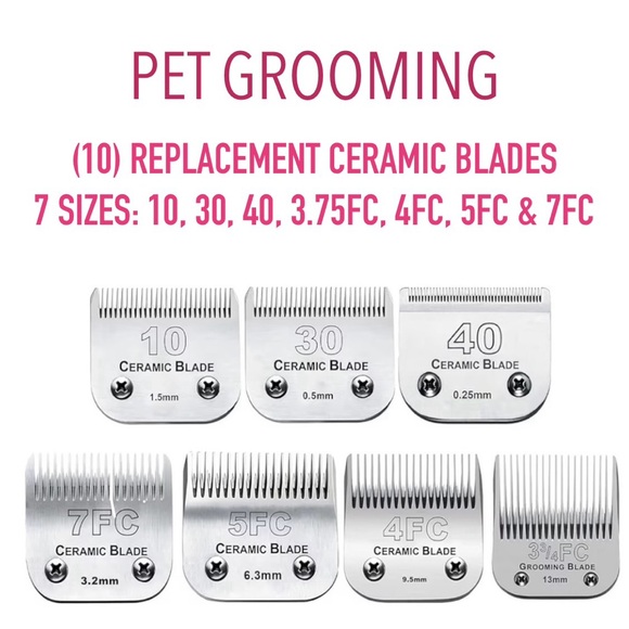 ANDIS new (10) Ceramic High Precision Replacement Grooming Blades 7 sizes